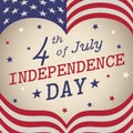 Banner 4th of july usa independence day, heart shaped american flag frame vintage template. Fourth of july, USA national holiday Royalty Free Stock Photo