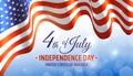 Banner 4th of july usa independence day, template with american flag on blue shining bokeh sky background. Fourth of july, USA Royalty Free Stock Photo