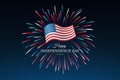 Banner 4th of july usa independence day, template with american flag on sky background and colorful fireworks. Fourth of july, USA Royalty Free Stock Photo