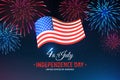 Banner 4th of july usa independence day, template with american flag on starry sky background and colorful fireworks. Fourth Royalty Free Stock Photo