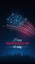 Banner 4th of july usa independence day. US flag fireworks over cityscape. Fourth of july, american national holiday. Poster with Royalty Free Stock Photo