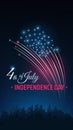 Banner 4th of july usa independence day. US flag fireworks over cityscape. Fourth of july, american national holiday. Poster with Royalty Free Stock Photo