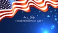 Banner 4th of july usa independence day, vector template with american flag on blue shining starry background. Fourth of july, USA Royalty Free Stock Photo