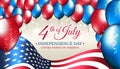 Banner 4th of july usa independence day, vector template american flag, colored balloons on starry background. Fourth of july, USA Royalty Free Stock Photo