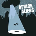 Banner on theme aliens attack with a flying saucer