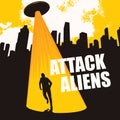 Banner on the theme of aliens attack with a flying saucer
