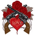 Banner on the theme of love and death with pistols