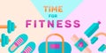 Banner of time for fitness: personal coach, sport and diet. Vector in flat style Royalty Free Stock Photo