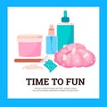 Banner about time to fun with ingredients for slime making flat style