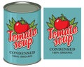 Banner with a tin can and a label for tomato soup