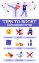 Banner with tips how to boost your immune system a vector flat illustration.