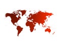 Metal red map of the world silhouette over white