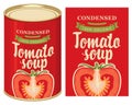 Banner for tomato soup with a tin can and a label