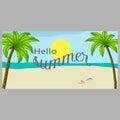 1639 summer, banner for travel agencies, summer background, beach sun and palm trees Royalty Free Stock Photo