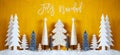 Banner, Trees, Snow, Yellow Background, Feliz Navidad Means Merry Christmas