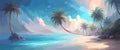 Banner tropical beach background. Summer vacation, sky with clouds. Vector illustration.