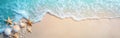 Banner tropical summer sand beach with starfish. Seashells and starfish on beautiful tropical beach and sea with blue Royalty Free Stock Photo