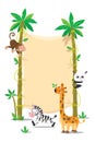 Banner on two palm tree with small funny animals Royalty Free Stock Photo