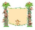 Banner on two palm tree with small funny animals