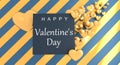 Banner for Valentine`s Day, blur effect. Gold hearts and inscription.