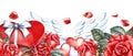 A banner for Valentine's Day. A gift box in the shape of a red heart with a white bow, an arrow and cupid's Royalty Free Stock Photo