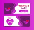 Banner valentine sale with wave layered paper cut