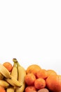Banner from various fresh fruits isolated on white background. Concept of healthy eating, food background.