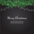 Banner with vector christmas tree branches and space for text. Realistic fir-tree border, frame isolated on white. Royalty Free Stock Photo