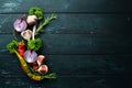 Banner. Vegetables, fruits and spices. Dishes menu. Free copy space. Royalty Free Stock Photo