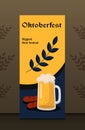 Banner vertical oktoberfest with beer barley vector for alcohol pub