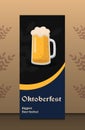 Banner vertical oktoberfest with beer vector on dark background for alcohol pub