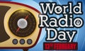 Vintage Transistors Radio and Sign for World Radio Day, Vector Illustration