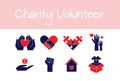 Banner volunteers and charity aid donation work icon vector