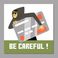 Banner warning of hacker activity and cybercrime, flat vector illustration.