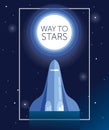 Banner for way to stars with space shuttle going to the moon