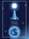 Banner for way to stars with space shuttle going to the moon