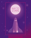 Banner for way to stars with space shuttle going to the moon