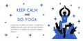 Banner for web page template. Meditation yoga classes online advertising. Dark skinned afro girl doing asana at home. Relaxing