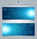 Banner web template bstract technology concept with blue neon ra Royalty Free Stock Photo