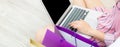 Banner website closeup asian woman shopping online with laptop c