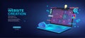 Banner Website development with laptop and template webpage
