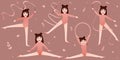 Banner for website with liitle cute gymnasts and ballerinas, healthy lifestyle and sport activities for school girls