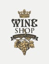 Banner for wine shop with bunch of grape and crown Royalty Free Stock Photo