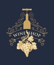 Banner for wine shop with grape, bottle and corkscrew