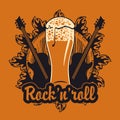 Banner with wooden keg, beer glass and guitars Royalty Free Stock Photo