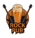 Banner with wooden keg, beer glass and guitars Royalty Free Stock Photo