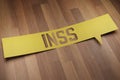 Banner with the word `INSS` in speech bubble. 3D Render Royalty Free Stock Photo