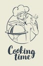 Banner with words Cooking time and winking chef