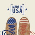 Banner with words Made in USA and sneakers