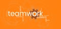 Business teamwork banner orange background. Word Cloud.